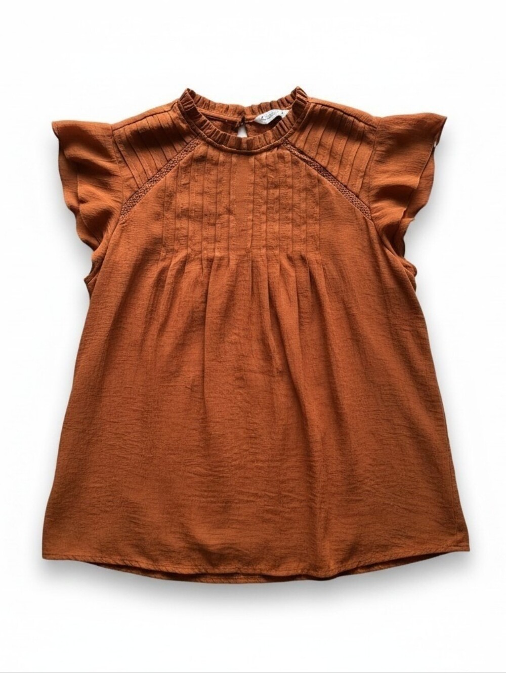 Nanette Lepore Large Rust Flutter Sleeve Boho Blouse Cottagecore Pintuck Top